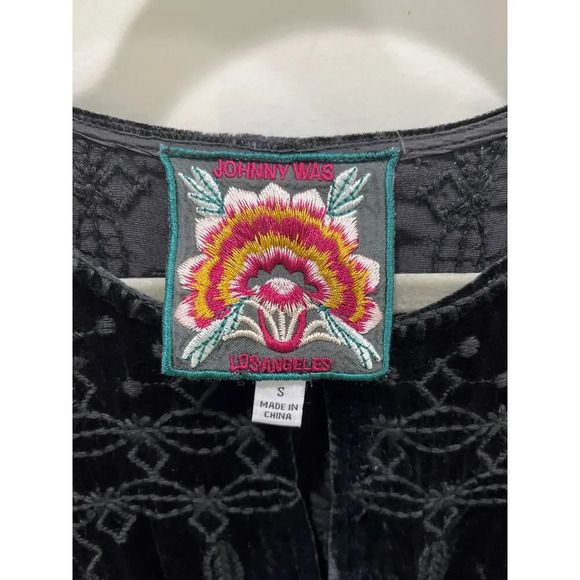 Johnny Was Althea Black Velvet Embroidered Long Sleeve Maxi Dress Sz S - Picture 5 of 9